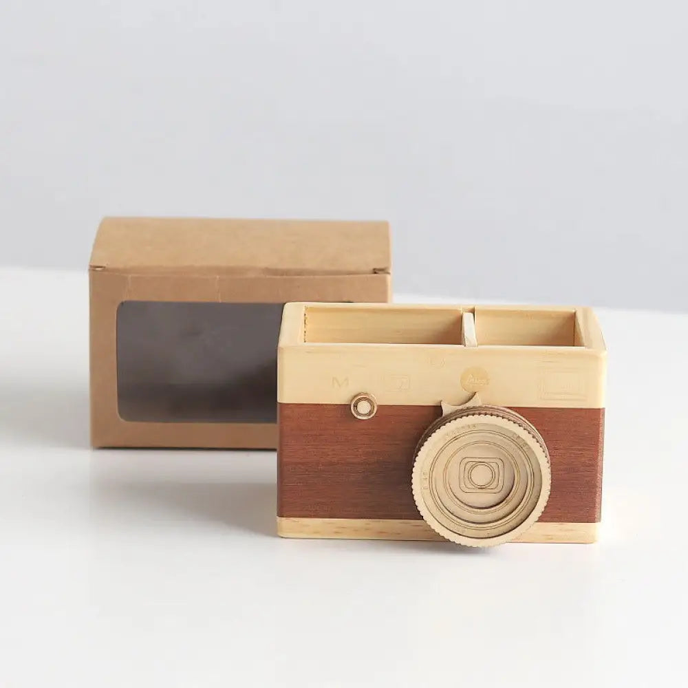 Pen Holder in the shape of Wooden Camera - Kilimanjaro fine craft -  