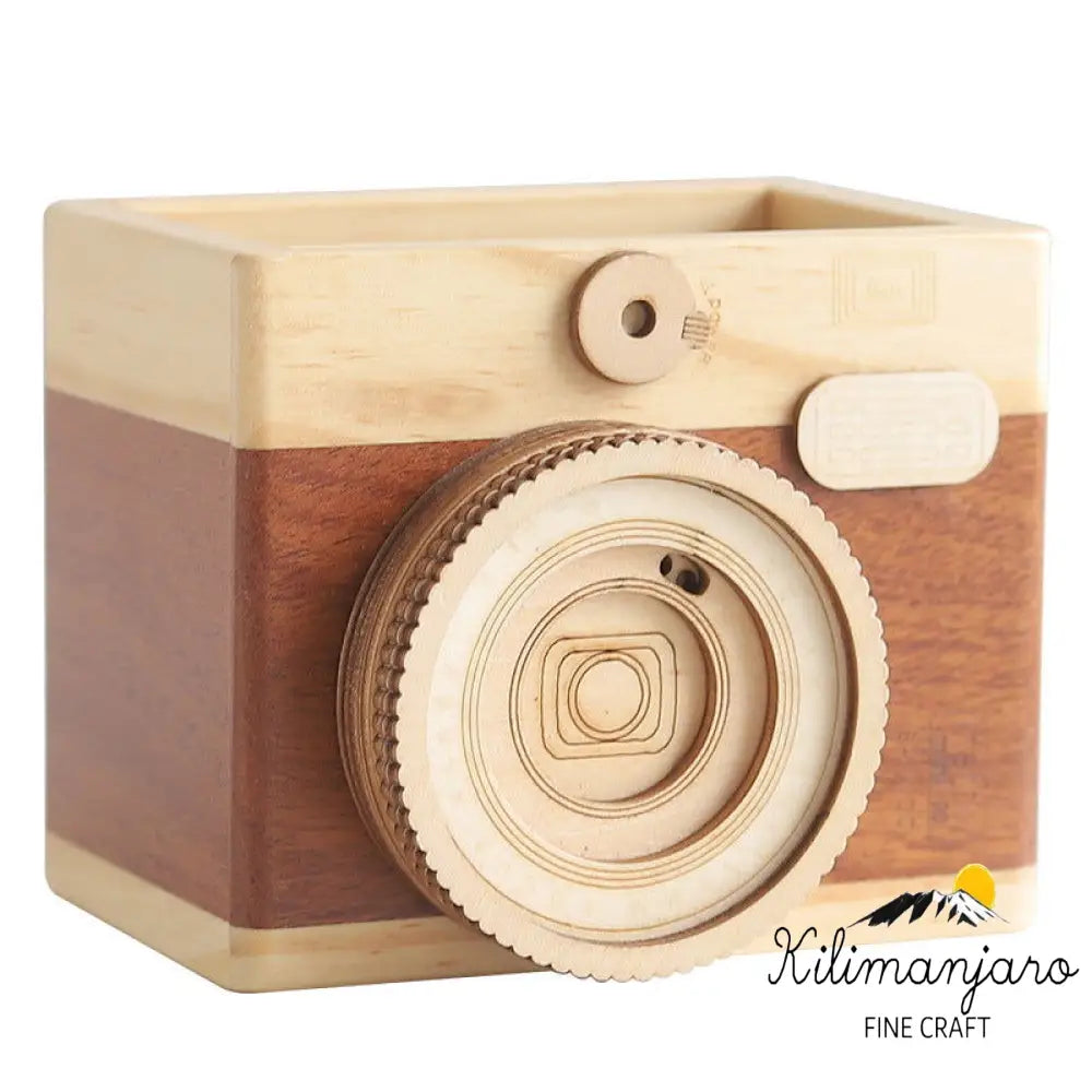 Pen Holder in the shape of Wooden Camera - Kilimanjaro fine craft - gift 